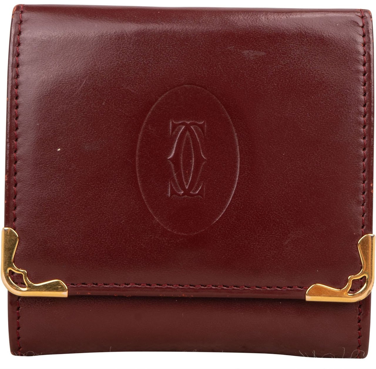 Cartier Bordeaux Leather Mini Coin Wallet Maroon