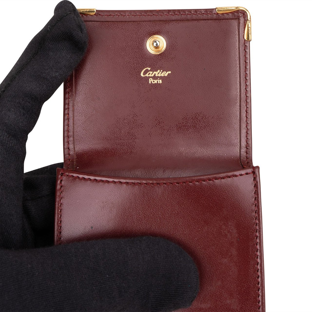 Cartier Bordeaux Leather Mini Coin Wallet Maroon