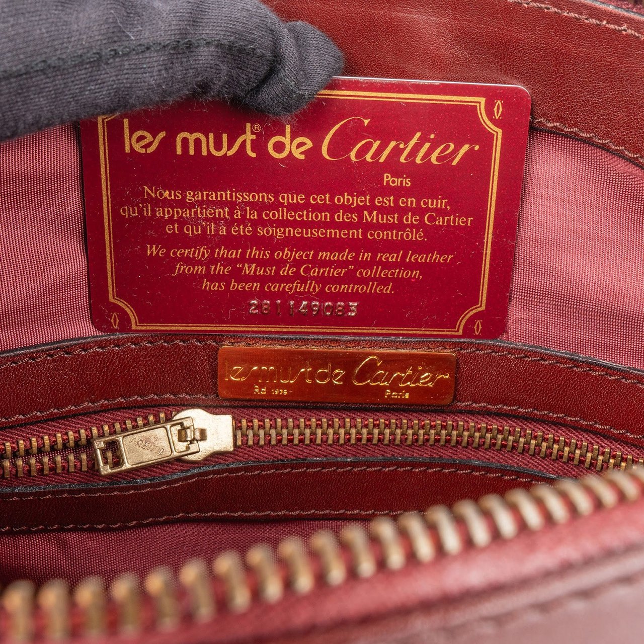 Cartier Bordeaux Leather Must de Cartier Boston Handbag Maroon