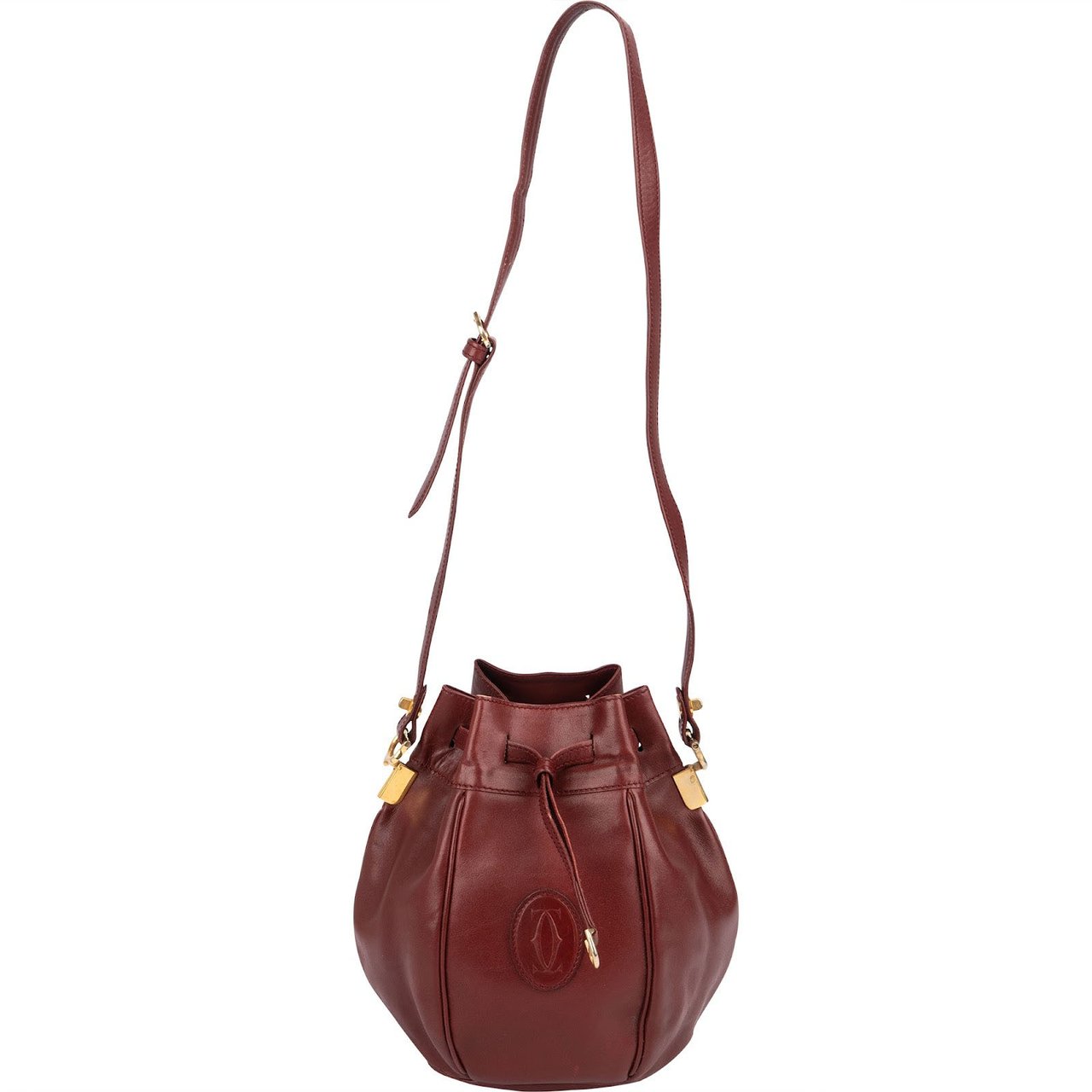Cartier Bordeaux Leather Must de Cartier Round Bucket Drawstring Crossbody Bag Divers