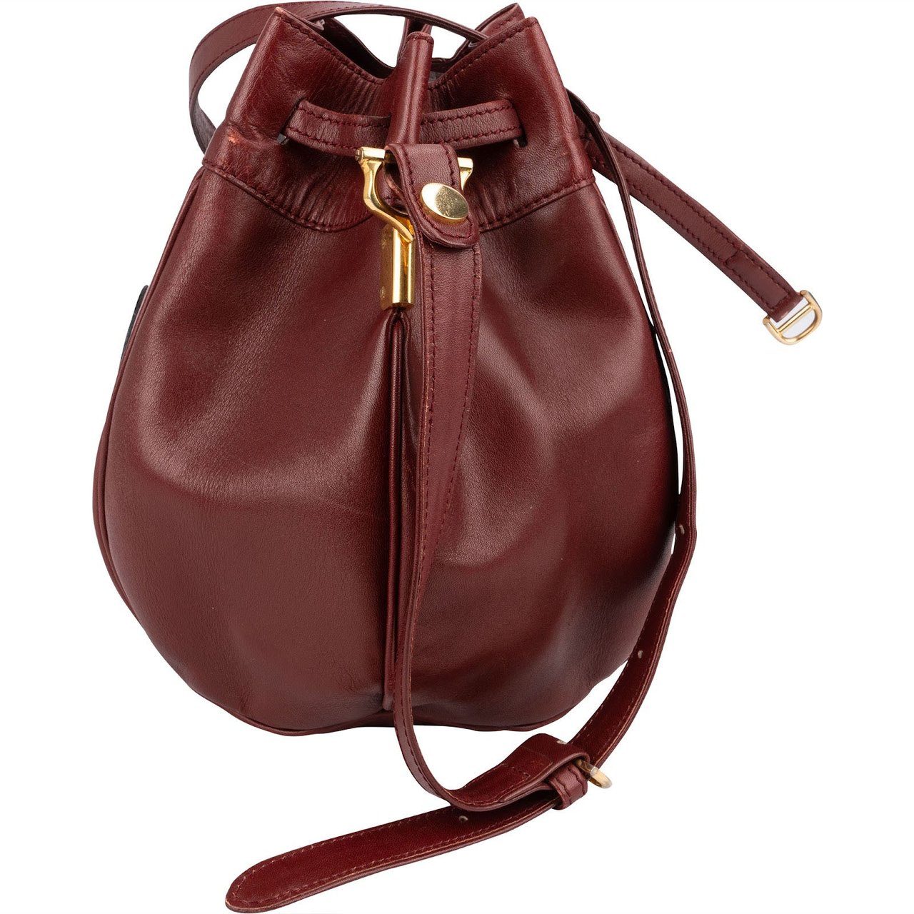 Cartier Bordeaux Leather Must de Cartier Round Bucket Drawstring Crossbody Bag Divers
