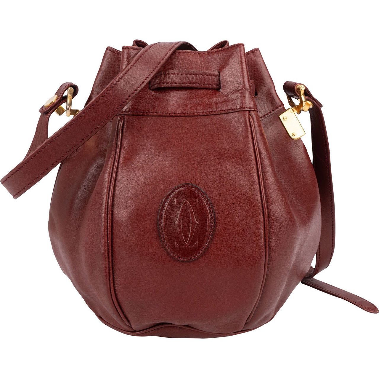 Cartier Bordeaux Leather Must de Cartier Round Bucket Drawstring Crossbody Bag Divers