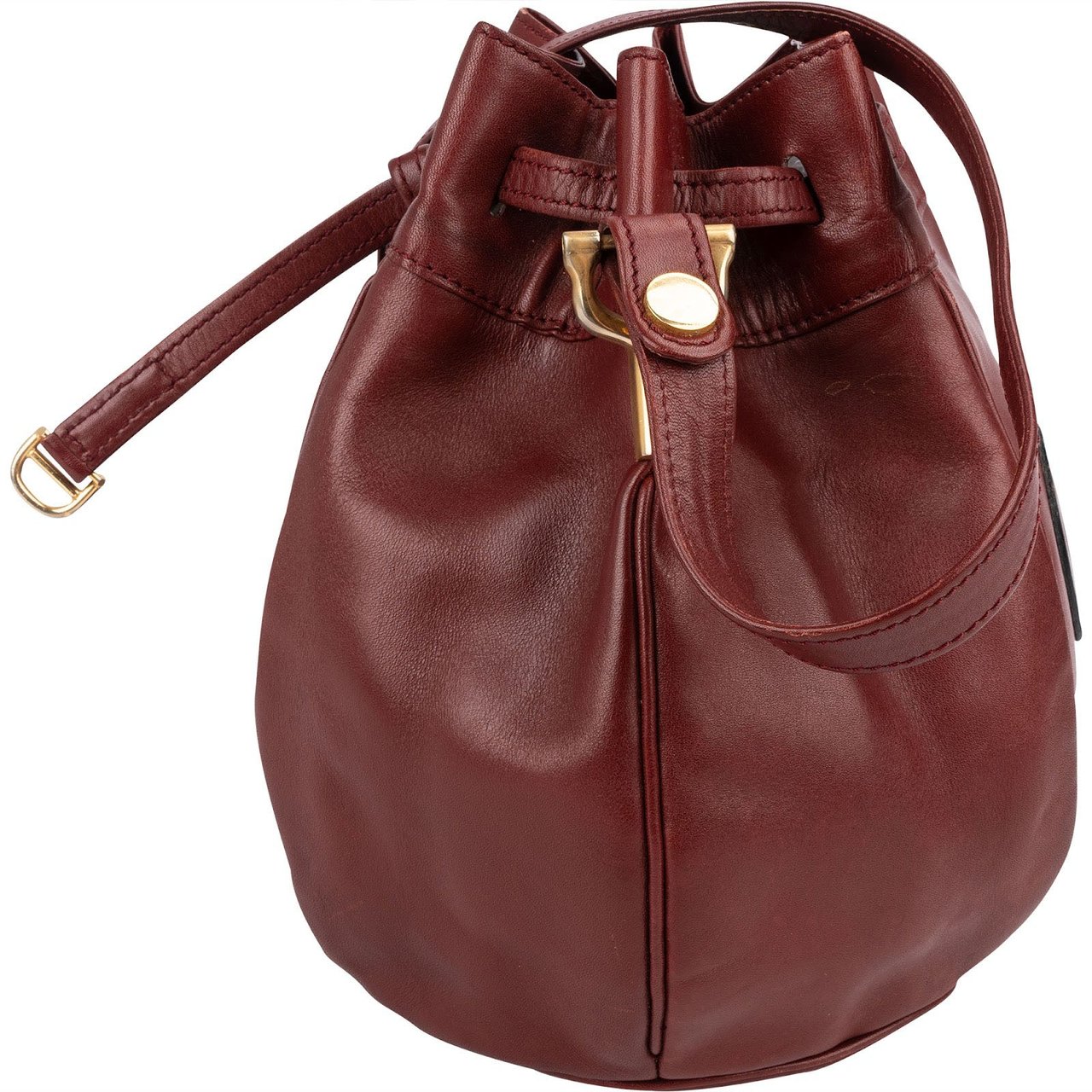 Cartier Bordeaux Leather Must de Cartier Round Bucket Drawstring Crossbody Bag Divers