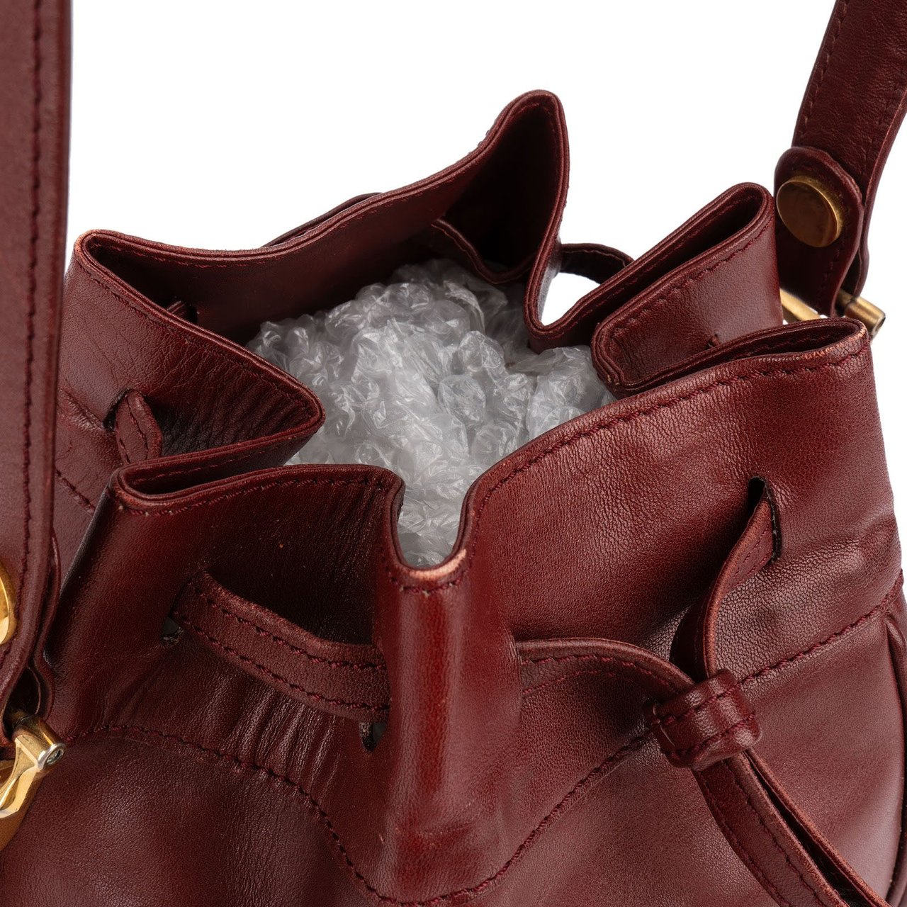Cartier Bordeaux Leather Must de Cartier Round Bucket Drawstring Crossbody Bag Divers