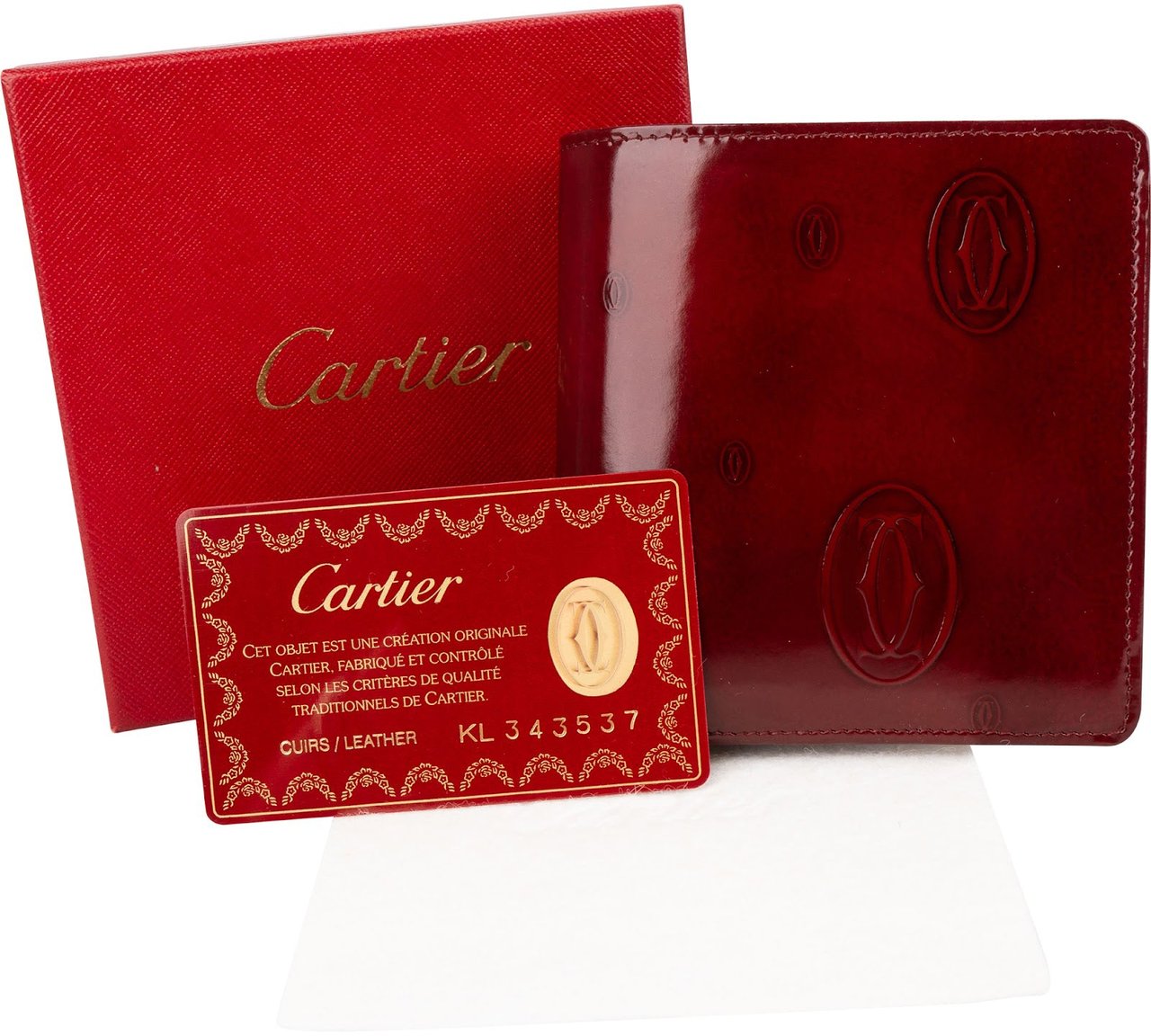 Cartier Patent Leather Happy Birthday Bifold Wallet Maroon