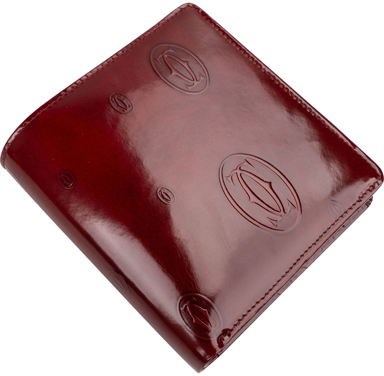 Cartier Patent Leather Happy Birthday Bifold Wallet Maroon