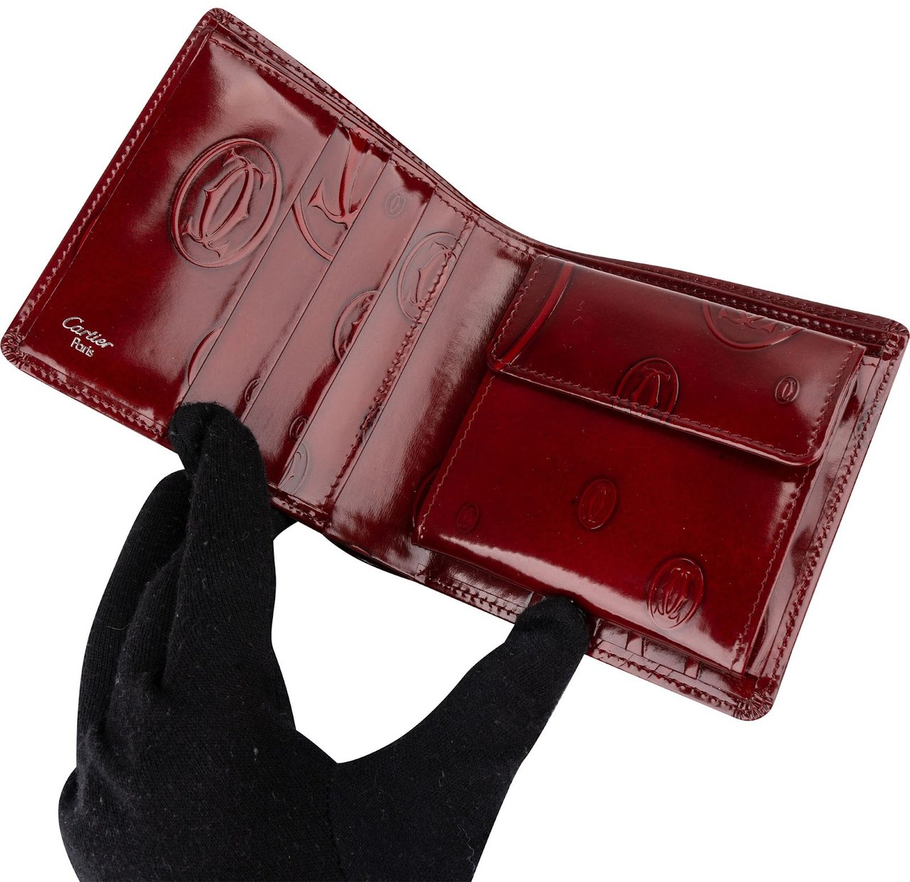 Cartier Patent Leather Happy Birthday Bifold Wallet Maroon