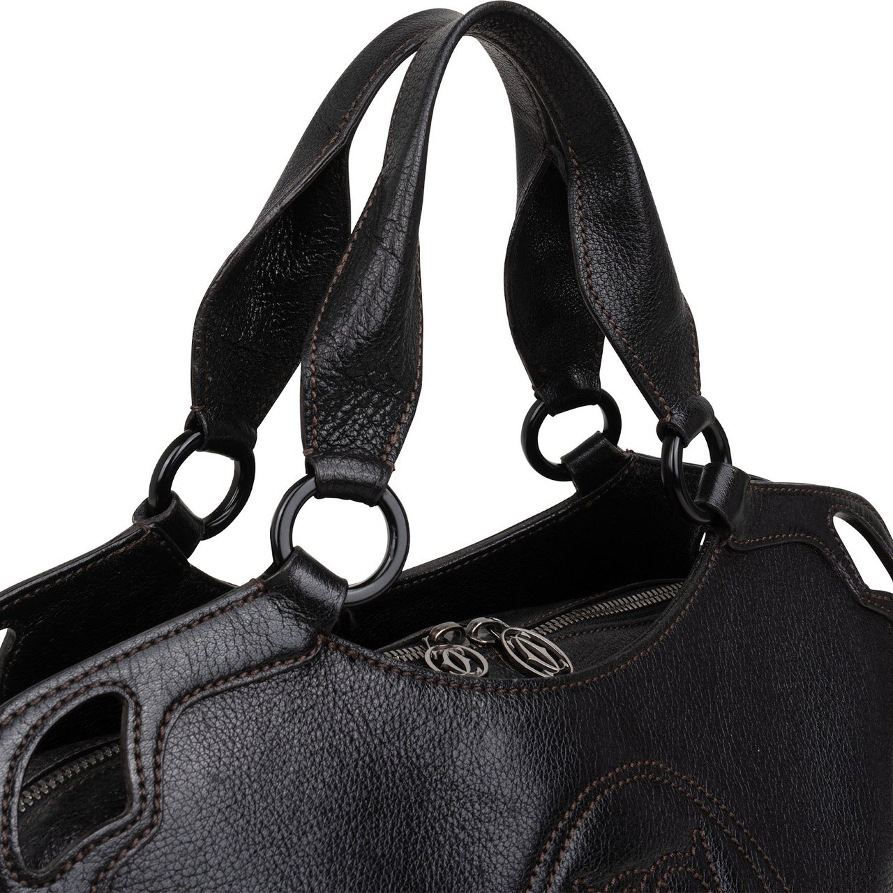 Cartier Black Grained Leather Marcello de Cartier Handbag Zwart