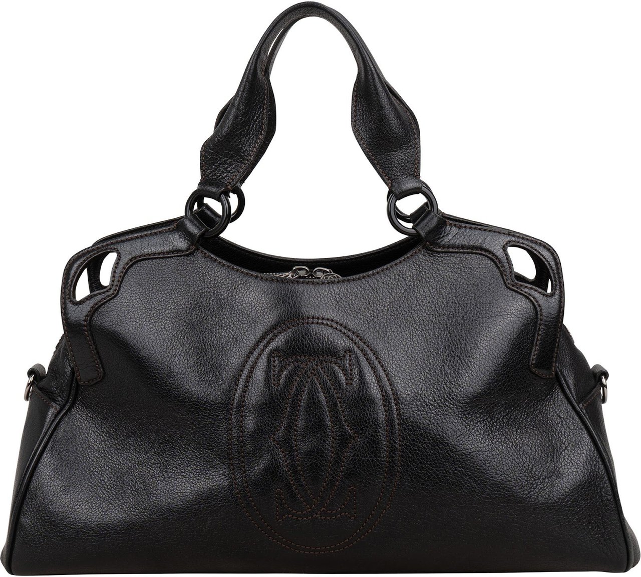 Cartier Black Grained Leather Marcello de Cartier Handbag Zwart