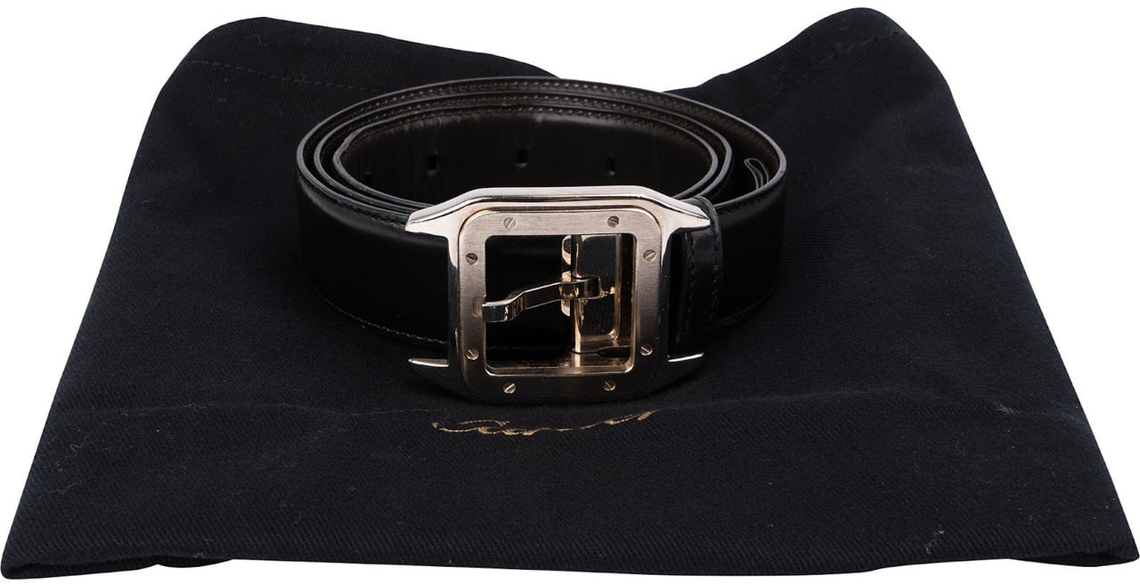 Cartier Silver Tone Reversible Leather Cartier Belt Zwart