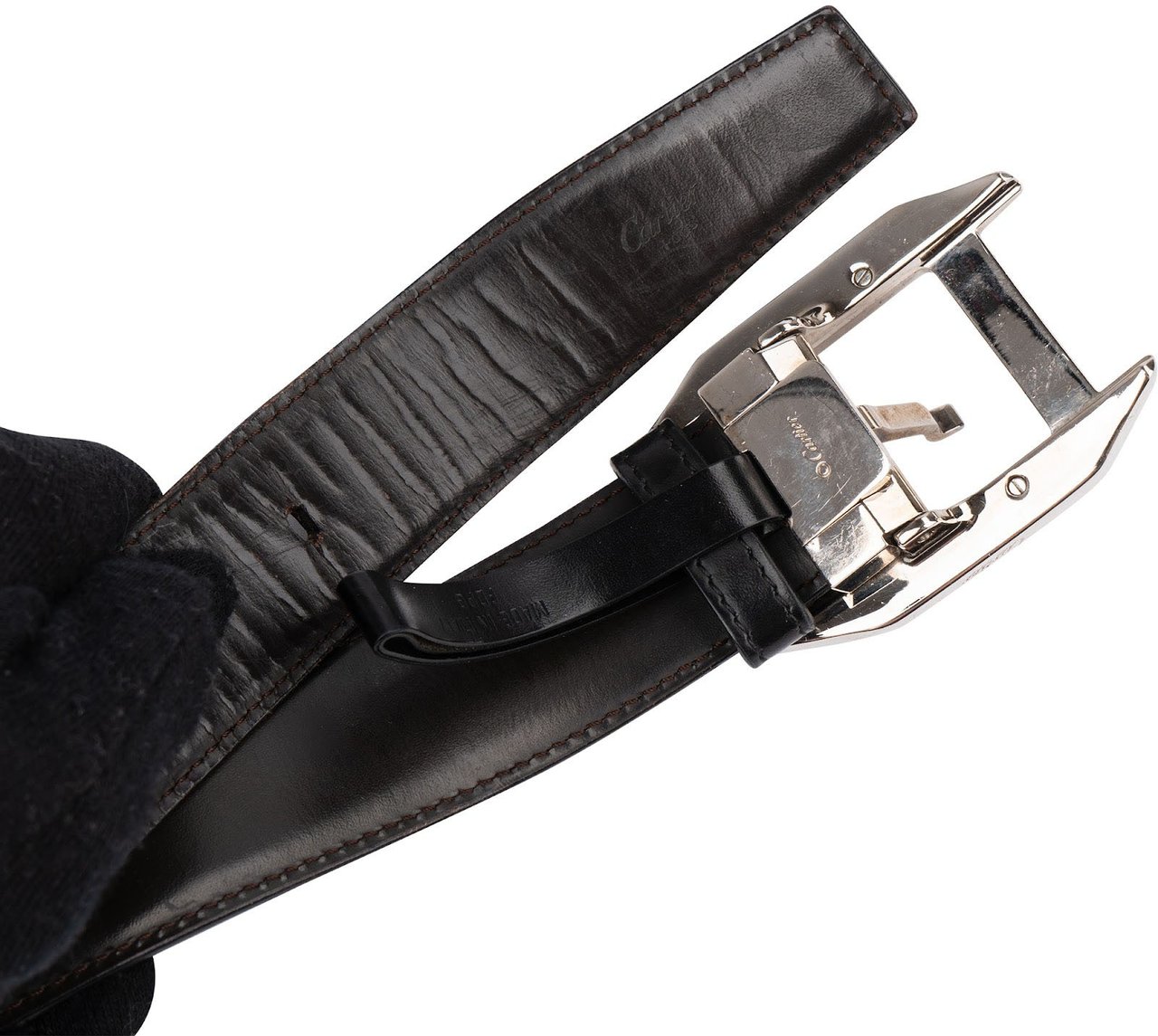 Cartier Silver Tone Reversible Leather Cartier Belt Zwart