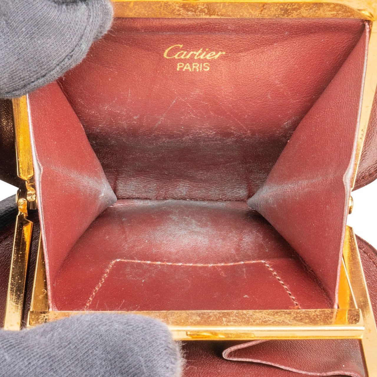 Cartier Bordeaux Leather Coin Wallet Maroon