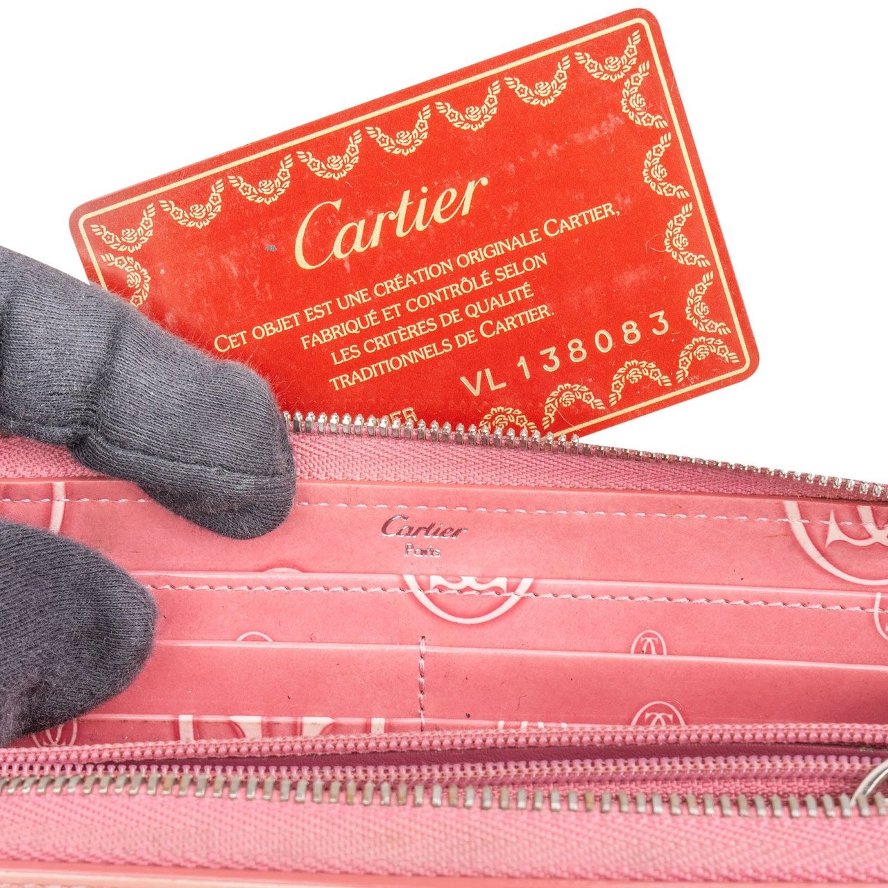Cartier Patent Leather Happy Birthday Zippy Wallet Rood