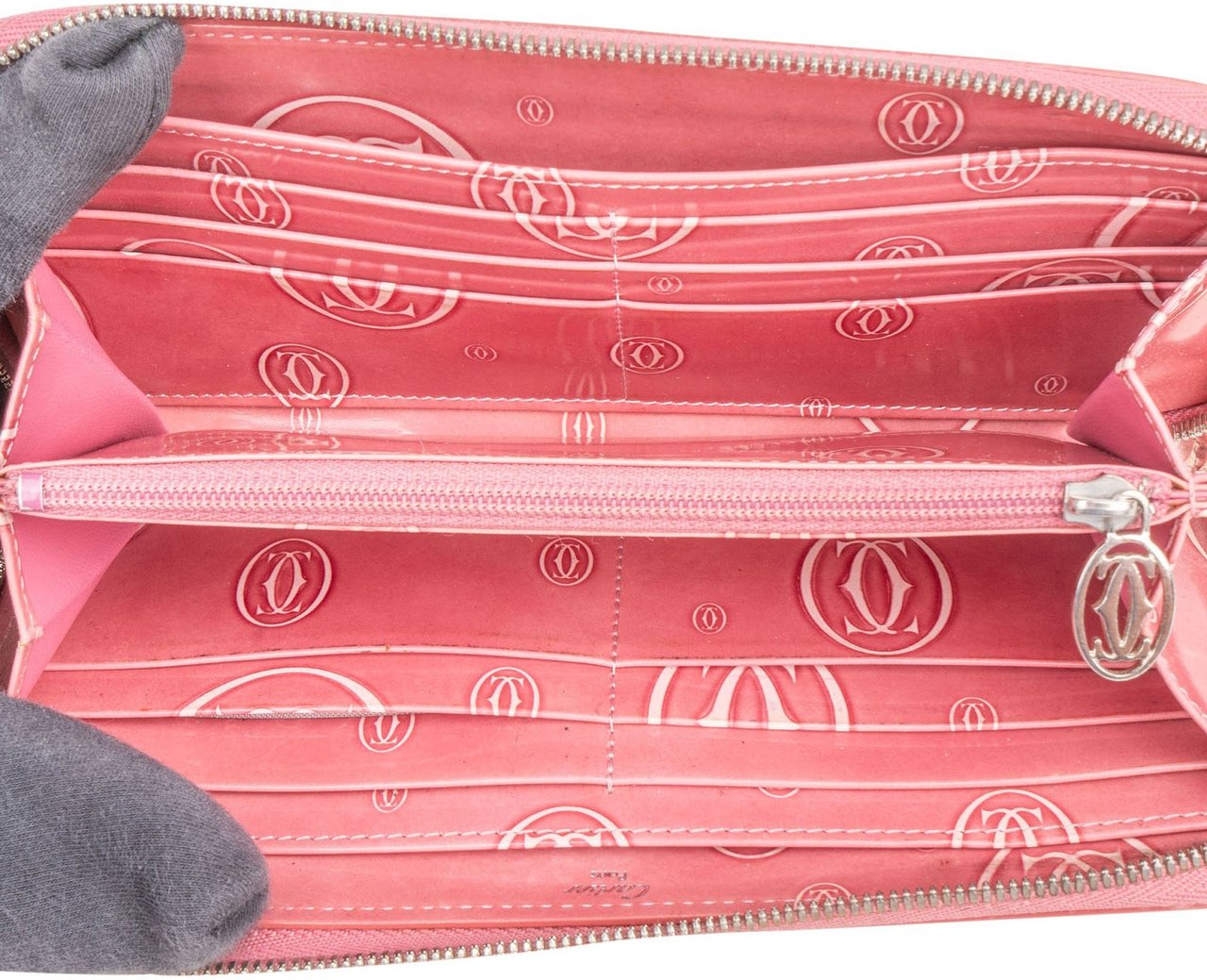 Cartier Patent Leather Happy Birthday Zippy Wallet Rood