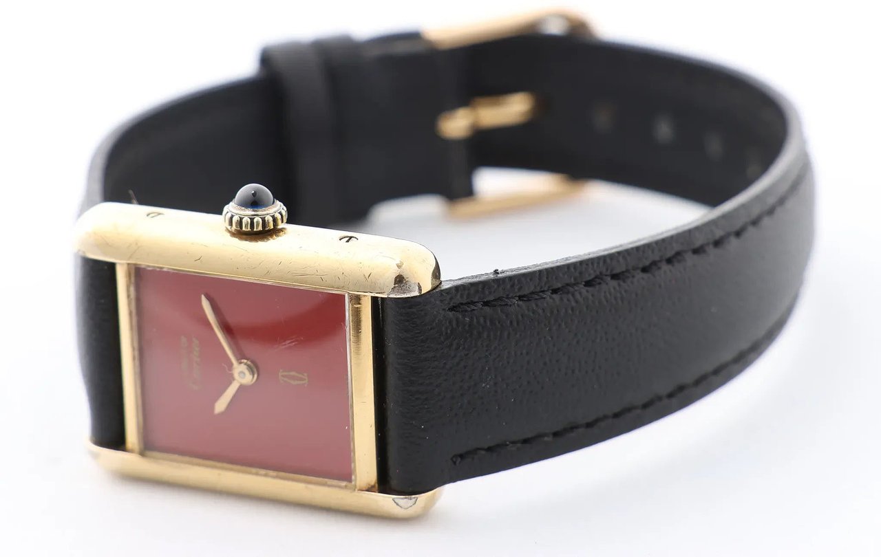 Cartier CARTIER Must Tank 3008378 925 External GP x Leather Stem-winder Burgundy Dial Watch Divers