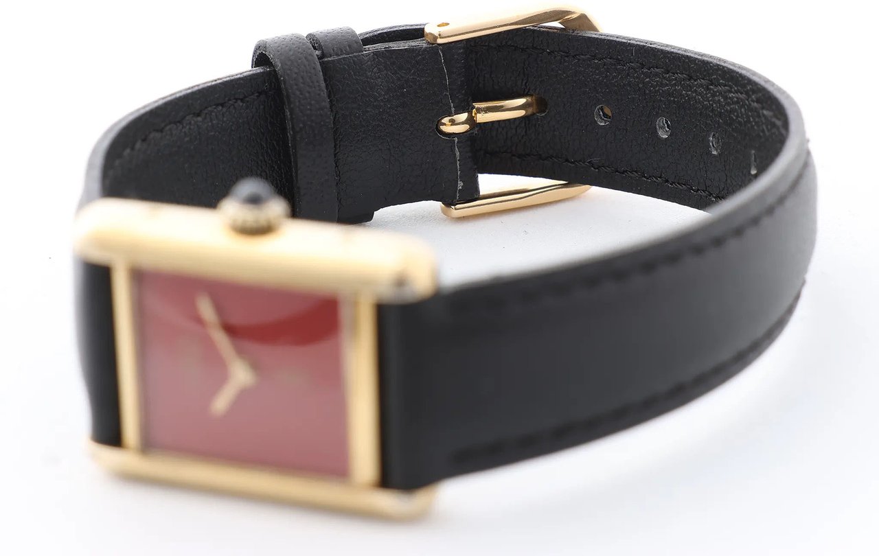 Cartier CARTIER Must Tank 3008378 925 External GP x Leather Stem-winder Burgundy Dial Watch Divers