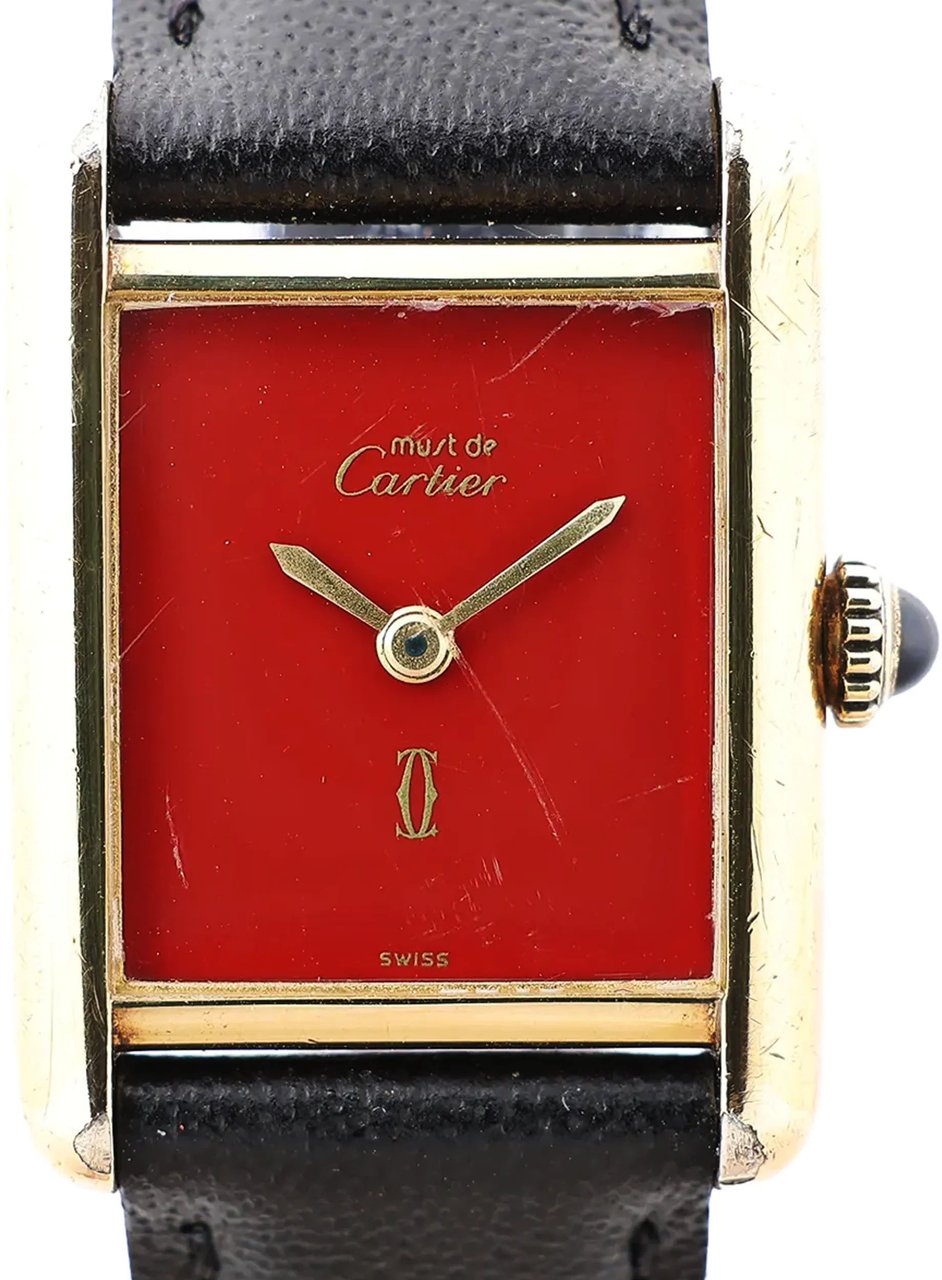 Cartier CARTIER Must Tank 3008378 925 External GP x Leather Stem-winder Burgundy Dial Watch Divers