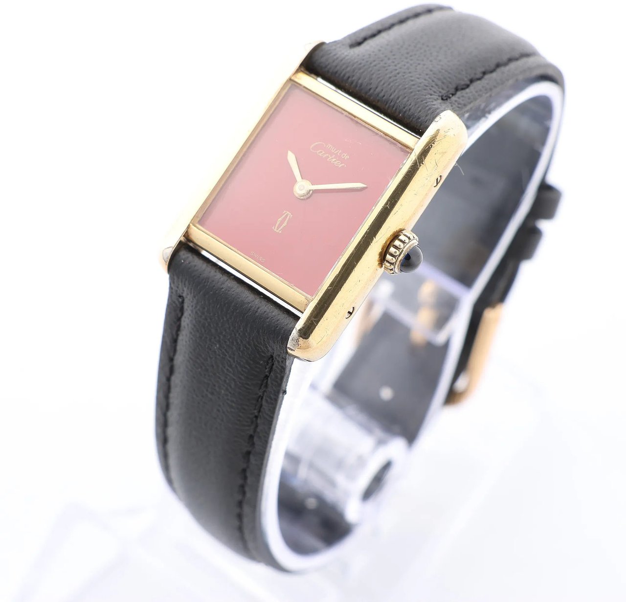 Cartier CARTIER Must Tank 3008378 925 External GP x Leather Stem-winder Burgundy Dial Watch Divers