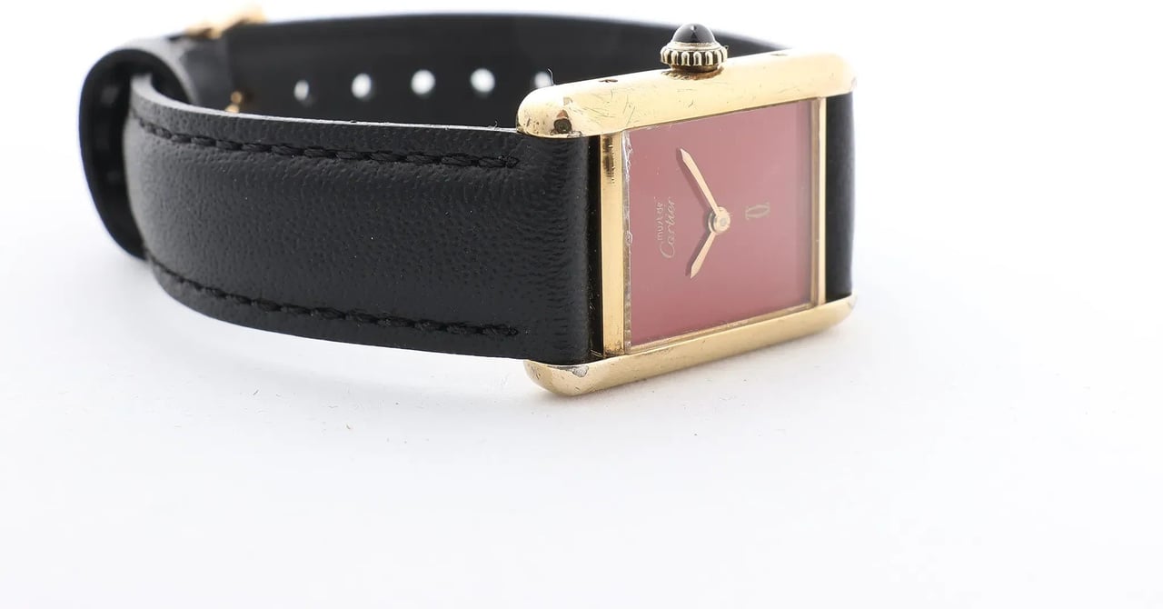 Cartier CARTIER Must Tank 3008378 925 External GP x Leather Stem-winder Burgundy Dial Watch Divers