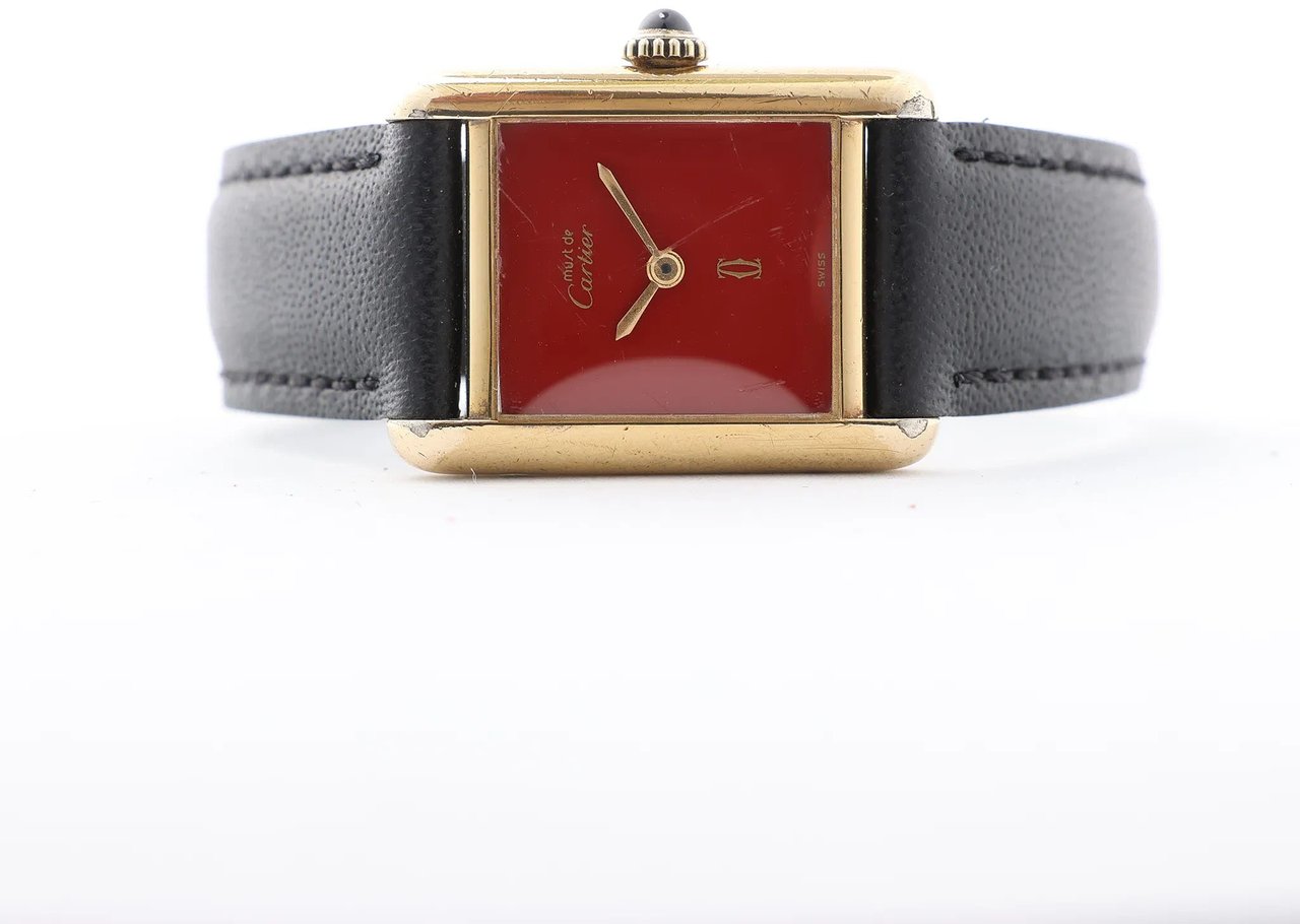 Cartier CARTIER Must Tank 3008378 925 External GP x Leather Stem-winder Burgundy Dial Watch Divers