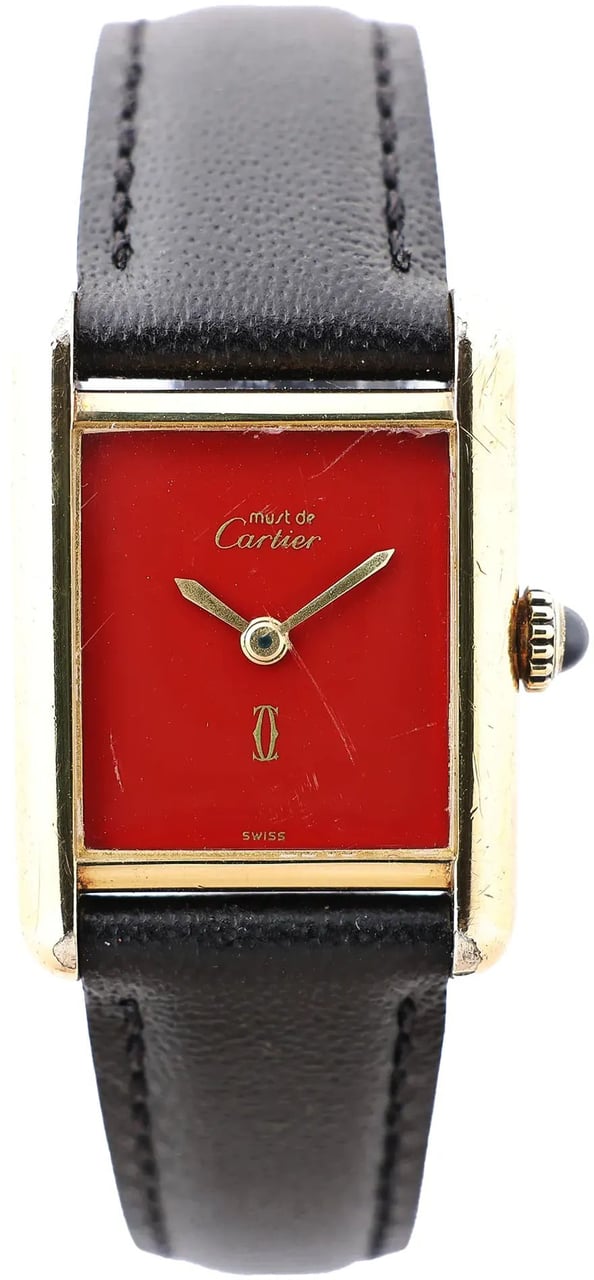 Cartier CARTIER Must Tank 3008378 925 External GP x Leather Stem-winder Burgundy Dial Watch Divers