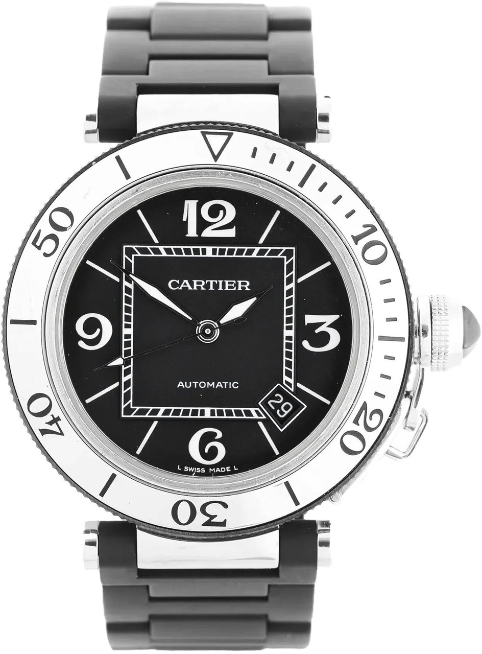 Cartier CARTIER Pasha Seatimer WW31077U2 2790520750MX SS x Rubber AT Watch with Black Dial Zwart