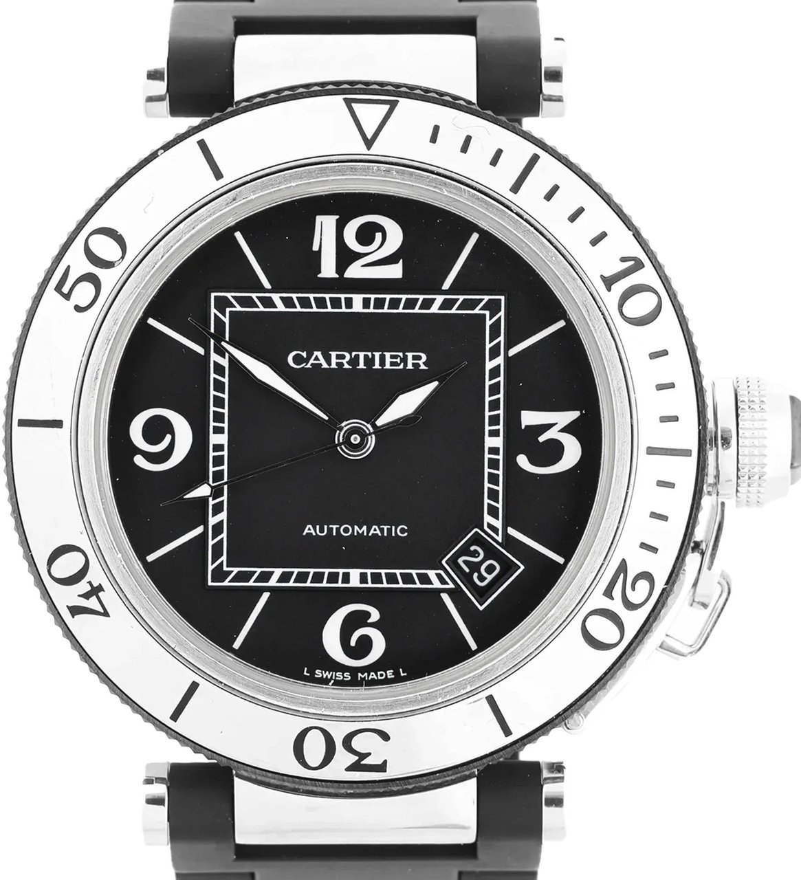 Cartier CARTIER Pasha Seatimer WW31077U2 2790520750MX SS x Rubber AT Watch with Black Dial Zwart
