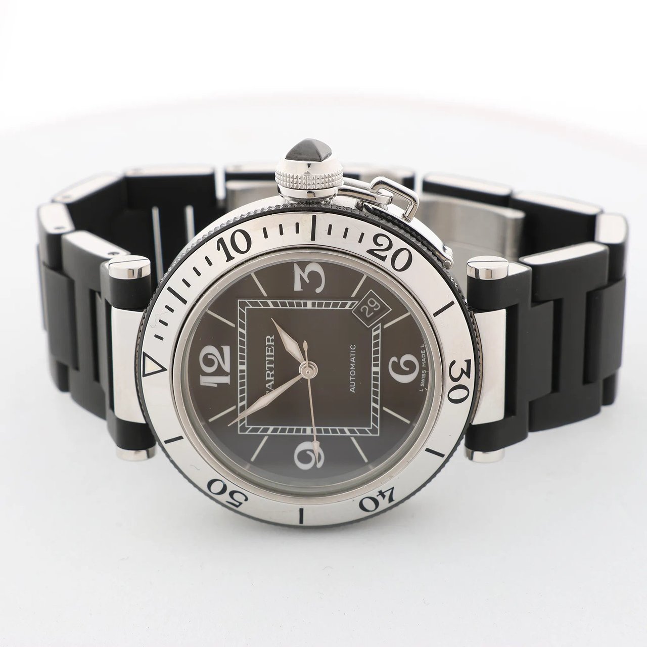 Cartier CARTIER Pasha Seatimer WW31077U2 2790520750MX SS x Rubber AT Watch with Black Dial Zwart