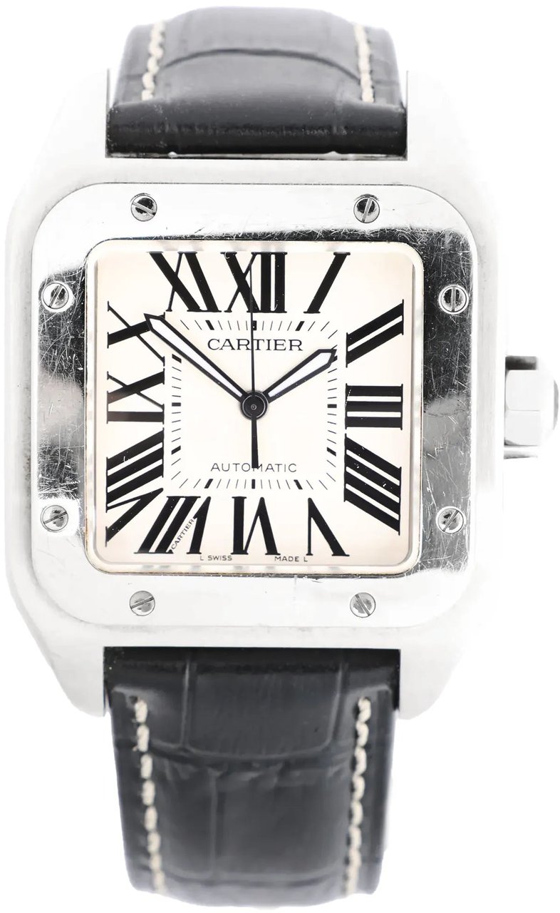 Cartier Santos 100 W20076X8 2656733456CE SS AT Watch with White Dial Divers