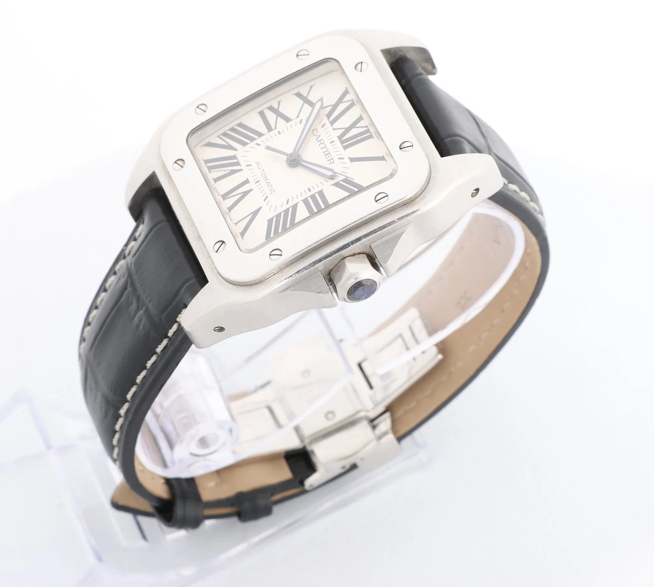 Cartier Santos 100 W20076X8 2656733456CE SS AT Watch with White Dial Divers