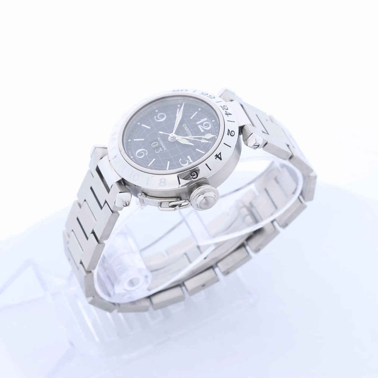 CARTIER Pasha C Meridian W31049M7 2550300244PB SS AT Watch with Black Dial Zwart