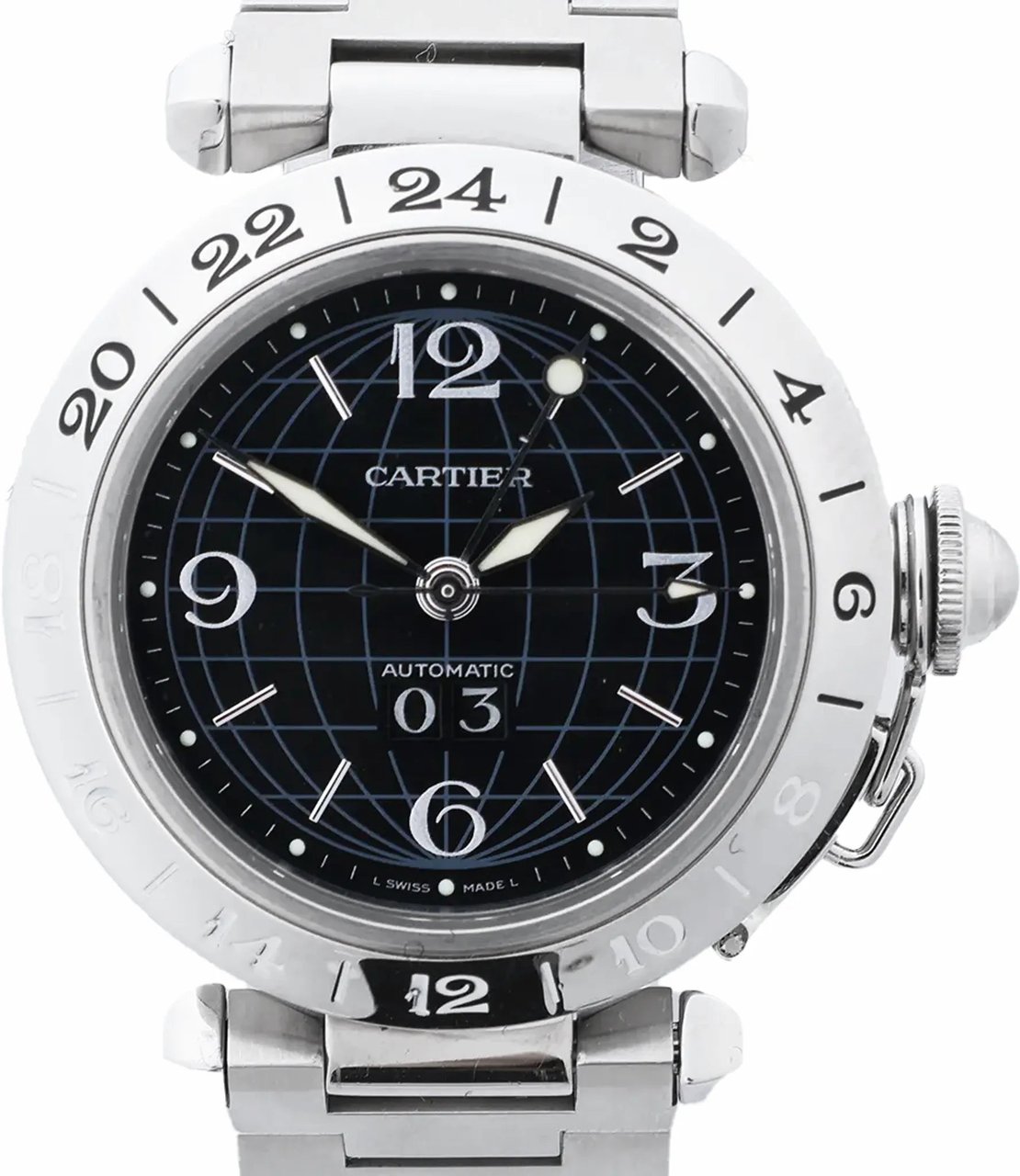 CARTIER Pasha C Meridian W31049M7 2550300244PB SS AT Watch with Black Dial Zwart