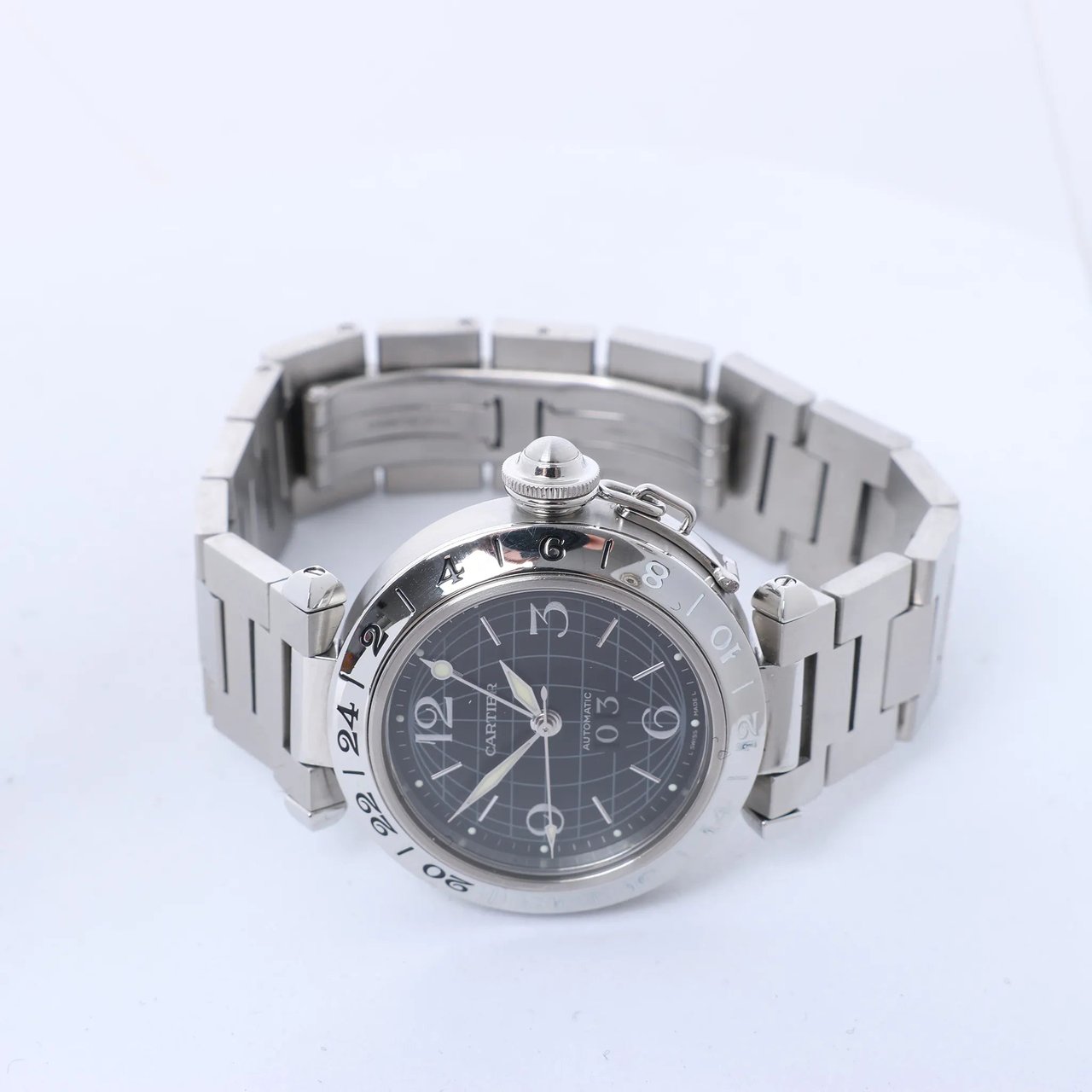 CARTIER Pasha C Meridian W31049M7 2550300244PB SS AT Watch with Black Dial Zwart