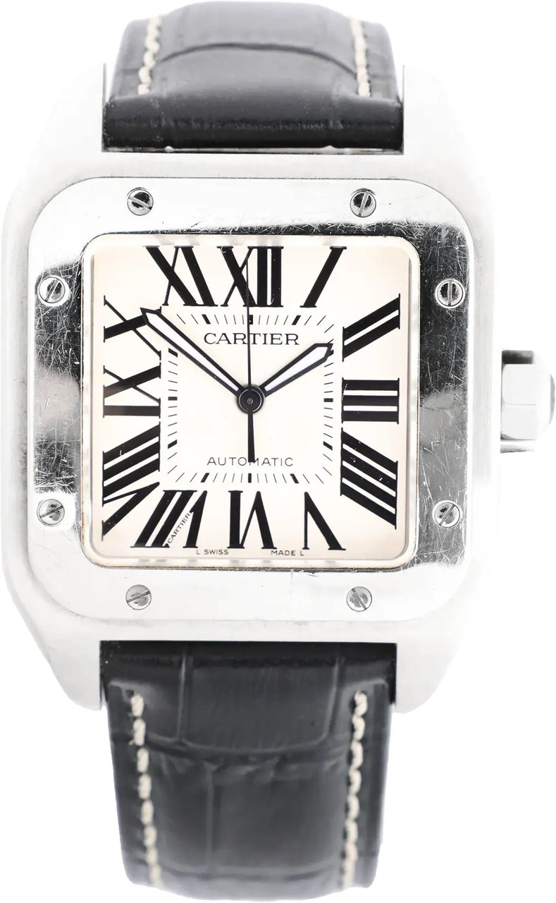 Cartier Santos 100 W20076X8 2656733456CE SS AT Watch with White Dial Divers