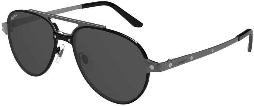 Cartier Ct0476S Santos De Ruthenium Metal Pilot Sunglasses Grijs