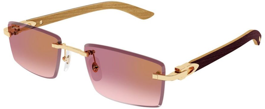 Cartier Ct0582S Décor C Allongé De Rimless Rectangular Sunglasses Roze