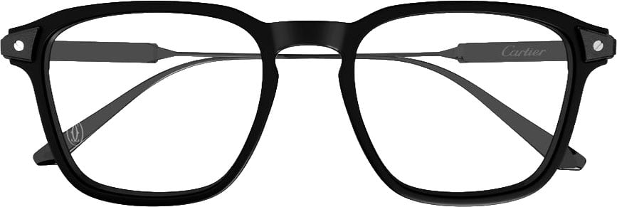 Cartier Square-Frame Black Eyeglasses with Metallic Accents Wit