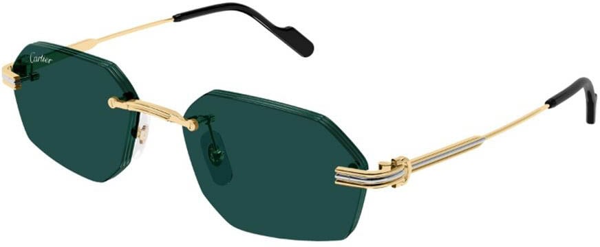 Cartier Geometric Rimless Sunglasses with Gold-Finish Temples Groen