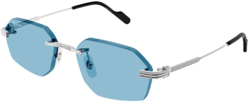 Cartier Rimless Geometric Sunglasses With Light Blue Lenses Blauw