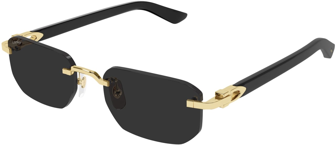 Cartier Rimless Rectangular Sunglasses With Gold Accents Zwart