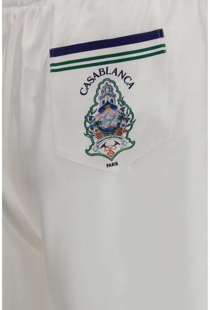 Casablanca White Silk Bermuda Shorts Wit