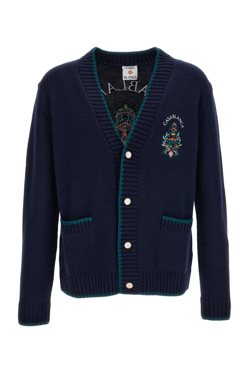 Casablanca Blue Hotel Wool-Cashmere Cardigan Blauw