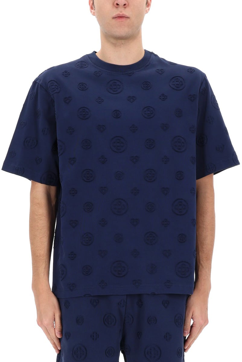 Casablanca T-SHIRT WITH MONOGRAM DETAILS Blauw
