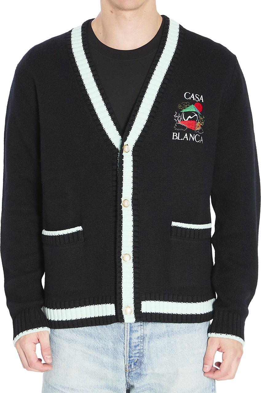 Casablanca Cardigan with Stacked Casa Mountain Temple design Zwart