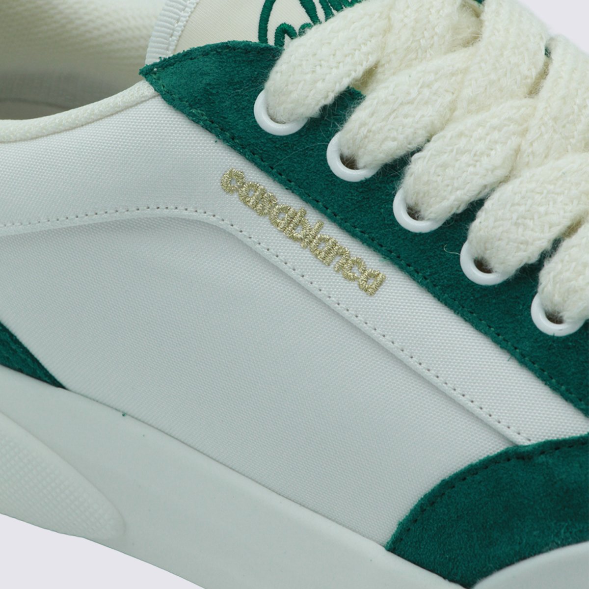 Casablanca Low-Top Sneakers with Deep Green Suede Overlays Wit