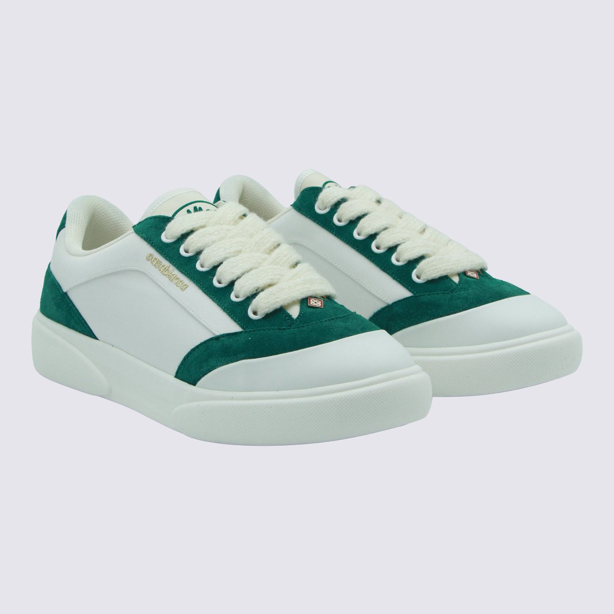 Casablanca Low-Top Sneakers with Deep Green Suede Overlays Wit