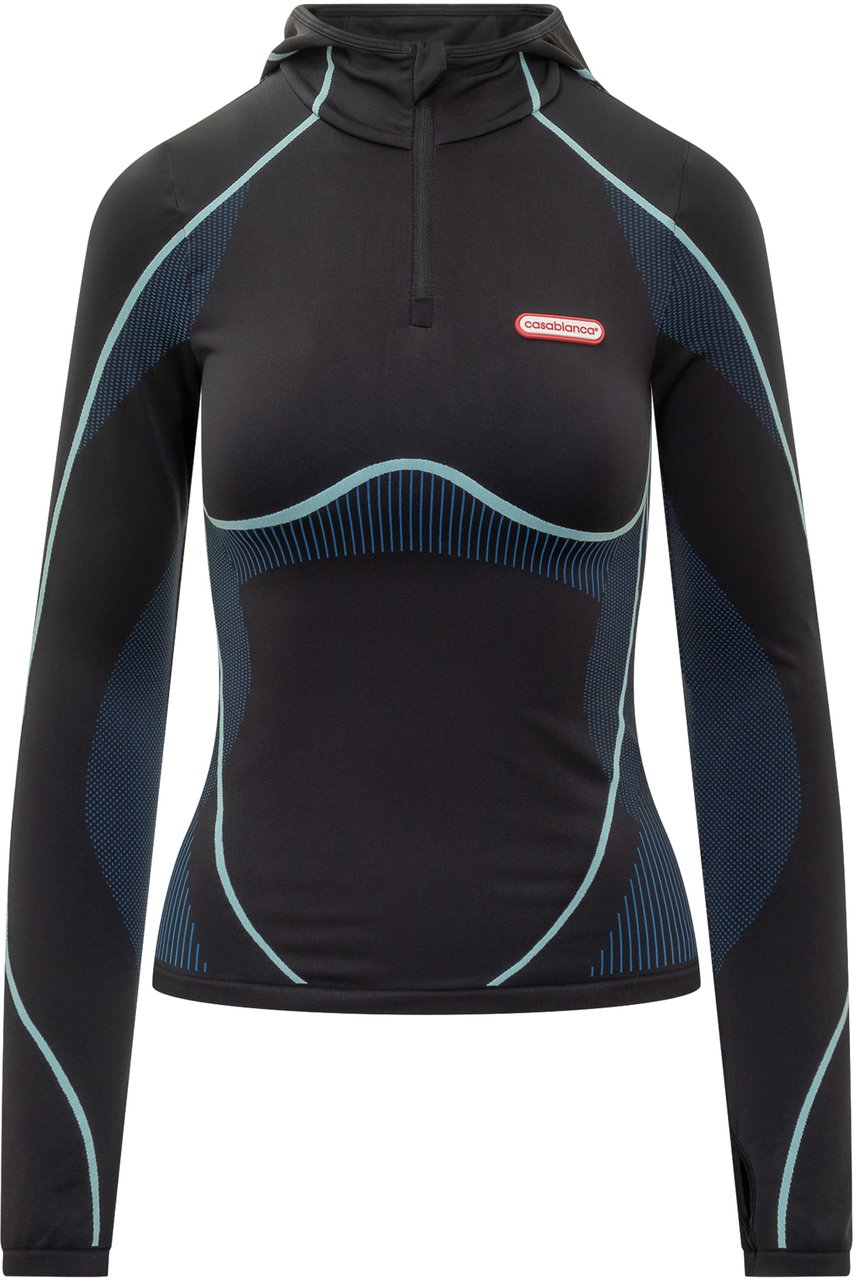 Casablanca Casablanca Felpa Tecnica con Cappuccio e Dettagli a Contrasto Zwart