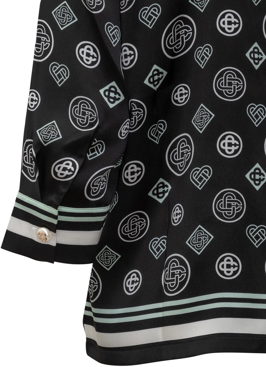 Casablanca Casablanca Camicia Pigiama in Seta Nera con Logo Zwart