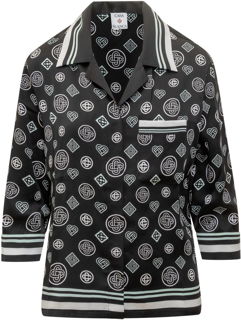 Casablanca Casablanca Camicia Pigiama in Seta Nera con Logo Zwart