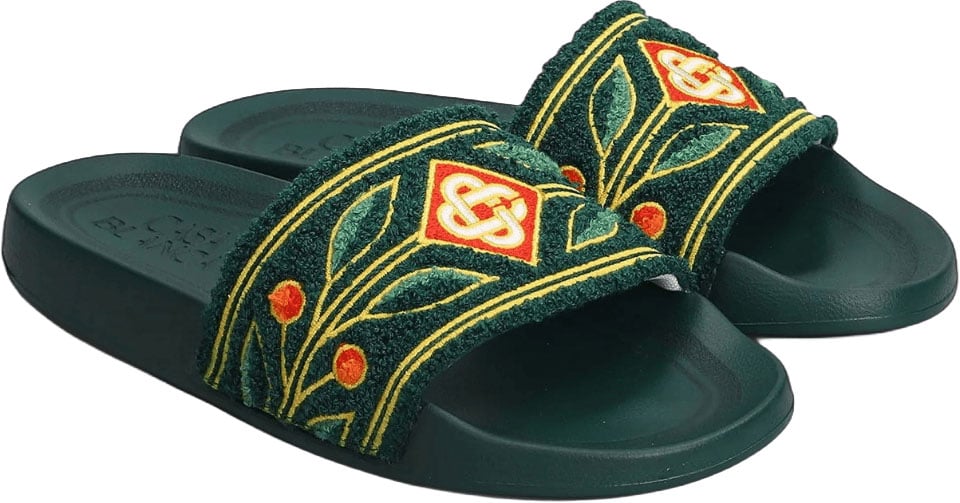 Casablanca GEBORDUURDE BADSTOF SLIPPERS Donkergroen